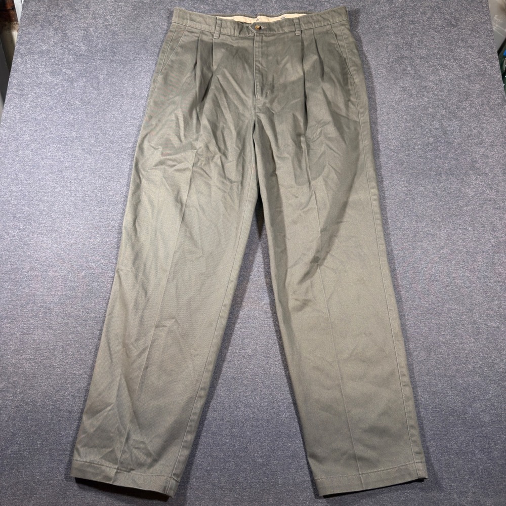 Vintage Dockers Chino Pants Mens 36x32 Olive Green Pleated Cotton 90's Trousers